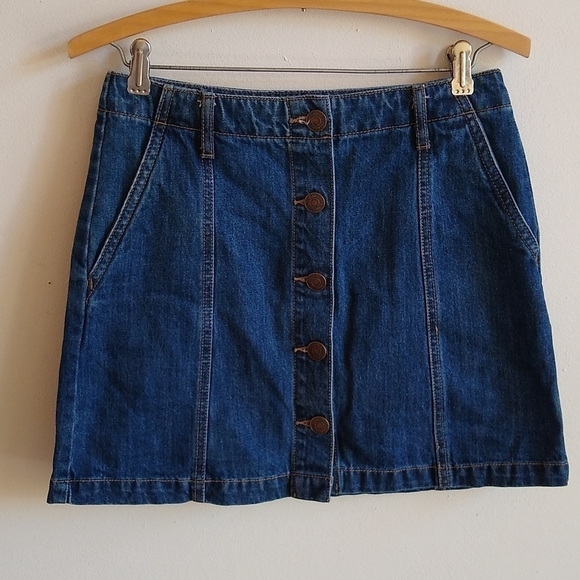 Denim Button Front Mini Jean Skirt - Picture 1 of 6